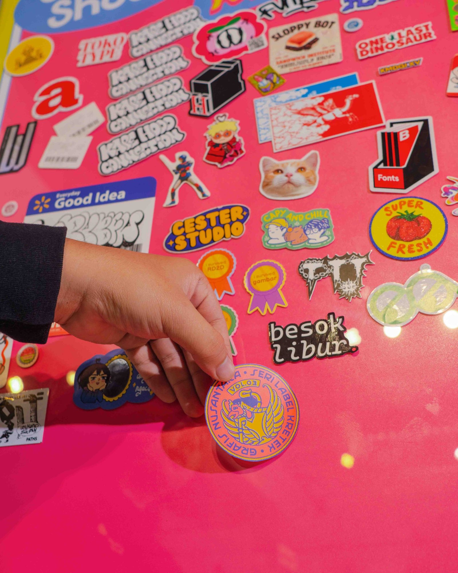 Grafis Nusantara stickers showcase at Grammars (Aan, Grammars, 2025)