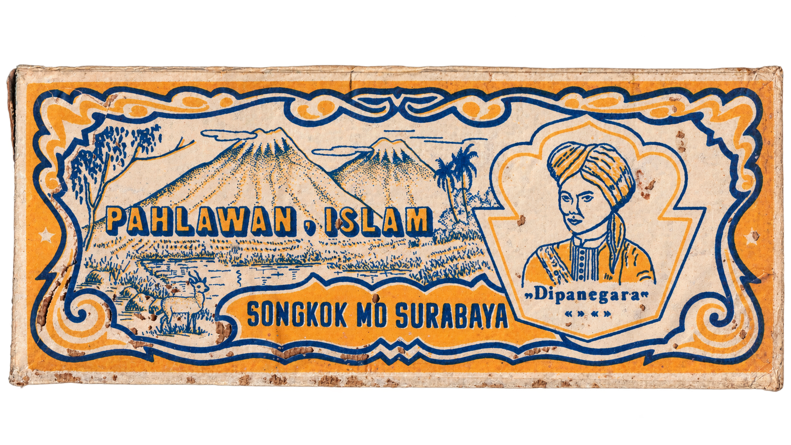 [Fig. 7] This printed paper label from the Grafis Nusantara Collection features the Pahlawan Islam “Dipanegara” songkok, created by MD Surabaya.